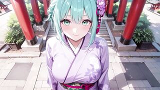 Purple Kimono Domme! Can't Handle the Wetness Beneath the Red Torii Gate