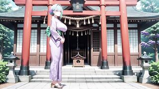 Purple Kimono Domme! Can't Handle the Wetness Beneath the Red Torii Gate