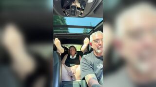 Wife Toys Her Vagina in the Back Seat Whilst Dad Drives, Road Travel