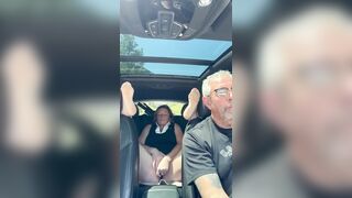 Wife Toys Her Vagina in the Back Seat Whilst Dad Drives, Road Travel