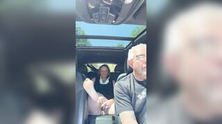 Wife Toys Her Vagina in the Back Seat Whilst Dad Drives, Road Travel