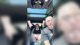 Wife Toys Her Vagina in the Back Seat Whilst Dad Drives, Road Travel