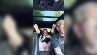 Wife Toys Her Vagina in the Back Seat Whilst Dad Drives, Road Travel