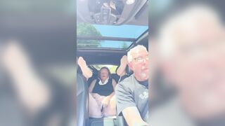 Wife Toys Her Vagina in the Back Seat Whilst Dad Drives, Road Travel