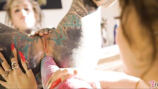 Tattoo Lesbos play with large ANAL toys - SQUIRTING on Eden Ivy - ATM, snatch licking