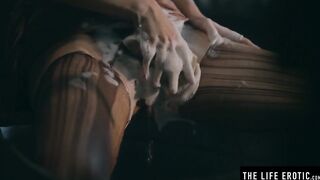 Puffy nippled mother i'd like to fuck banging herself hard in a run down shack
