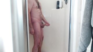 Shower, shave and jerk off large dick!