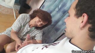 Dressed 70 years old granny rides youthful penis