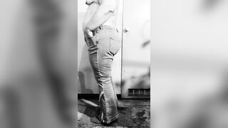 Older big beautiful woman locked in basement pees in her jeans