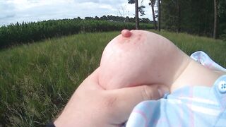 Lean on a tree willing for titslapping