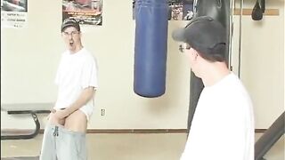 Bushy golden-haired floozy getting snatch penetration in gym