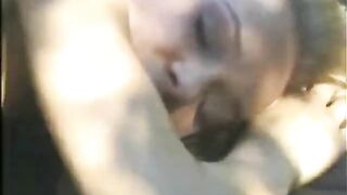 Youthful blond opens her legs wide to get a thick dick in her twat outdoors