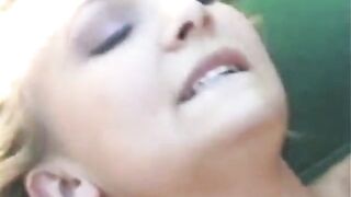 Youthful blond opens her legs wide to get a thick dick in her twat outdoors