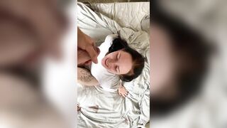"Stop filming, I'm likewise shy!" Cute GF blushes and covers her face (POV)