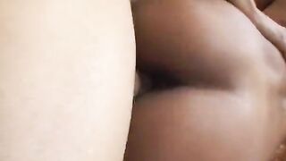 Sexy snatch banging man creams babe on her butt after getting his wang sucked off