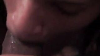 Lengthy hair black licks cumload after sucking ebony penis