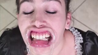 French maid tries to gulp her own void urine throughout lip retractor - laughable fail