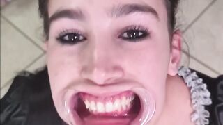 French maid tries to gulp her own void urine throughout lip retractor - laughable fail