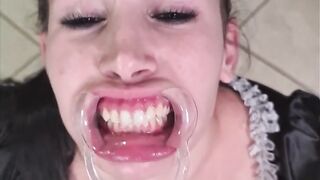 French maid tries to gulp her own void urine throughout lip retractor - laughable fail
