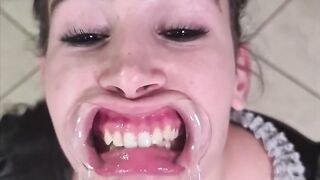 French maid tries to gulp her own void urine throughout lip retractor - laughable fail