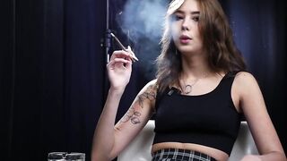 nineteen Years Old Brunette hair Is Smokin' 100mm Cork Cigarette