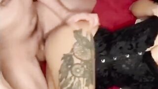 Tattooed rock teen gets drilled in ebony lace corset