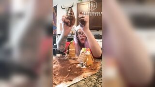 73 Giantess in 8-inch Heels Decorates a Gingerbread Village