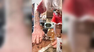73 Giantess in 8-inch Heels Decorates a Gingerbread Village