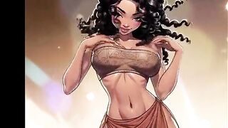 AI Generated - Comics toon hot charming animated comics afro american ebony black european trans female-dom stripper screws step sister raw and cums inside her snatch out of cock rubber