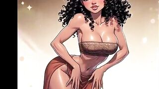 AI Generated - Comics toon hot charming animated comics afro american ebony black european trans female-dom stripper screws step sister raw and cums inside her snatch out of cock rubber
