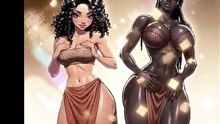 AI Generated - Comics toon hot charming animated comics afro american ebony black european trans female-dom stripper screws step sister raw and cums inside her snatch out of cock rubber