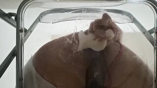 Bulky Butt Trans Gwen Tennyson Facesitting and Anal Screwed with Creampie throughout Clear Chair for the 1st Time