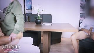 Office Hotwife Takes 2 Creampies Whilst Cuckold Spouse Watches