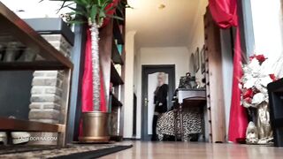 Leather miniskirt, haunch high boots...and foot worship!