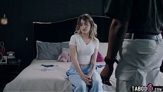 Ebony stepdad spanks teen stepdaughter booty for being a floozy