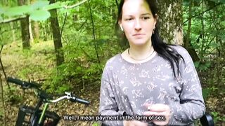 Dumb Brunette hair Broke Her Bike in the Woods & Pay with Her Twat for the Repair! Doggy position Screw