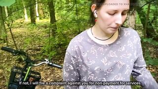Dumb Brunette hair Broke Her Bike in the Woods & Pay with Her Twat for the Repair! Doggy position Screw