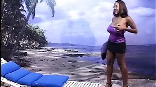 Pleasing ebony playgirl gets stripped by the ocean