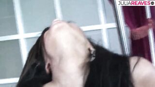Whore bows over getting vagina drilled to a boobs spunk flow
