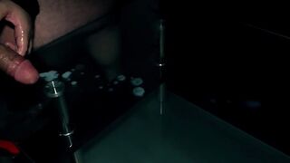 Blowing out cum on my glass table!