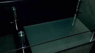 Blowing out cum on my glass table!