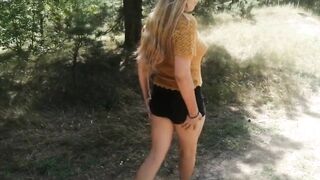 My girlfriend undresses outdoors sucking shlong and widening her legs