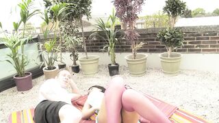 Rooftop action with large titted brunette hair