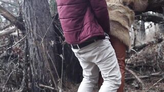 Outdoor sex with redhead teen in winter forest. Risky public bang - Otta Koi