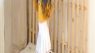 Cheerleader Petticoat Lifted Exposing Oozing Moist Cunt