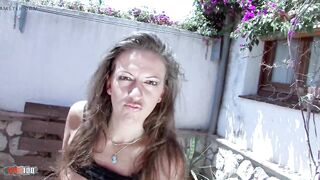 Halana K a Brunette hair Shows Her Twat at the Sun