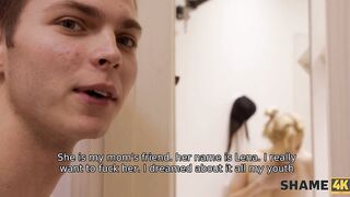 SHAME4K. Student enters bath and meets stepmoms ally juicy and in nature's garb