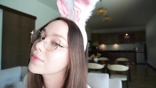 A Cute Bunny Fondles Her Pink Vagina and Orgasms with a Large Sextoy.