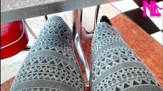 Shoeplay in My Ebony Pattent Flats in a Bar