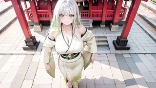 Silver-haired Shrine Maiden Secrets! Languidly Reclining in a Red Corridor, Her Stripped Shoulders and Lush Haunches Bare